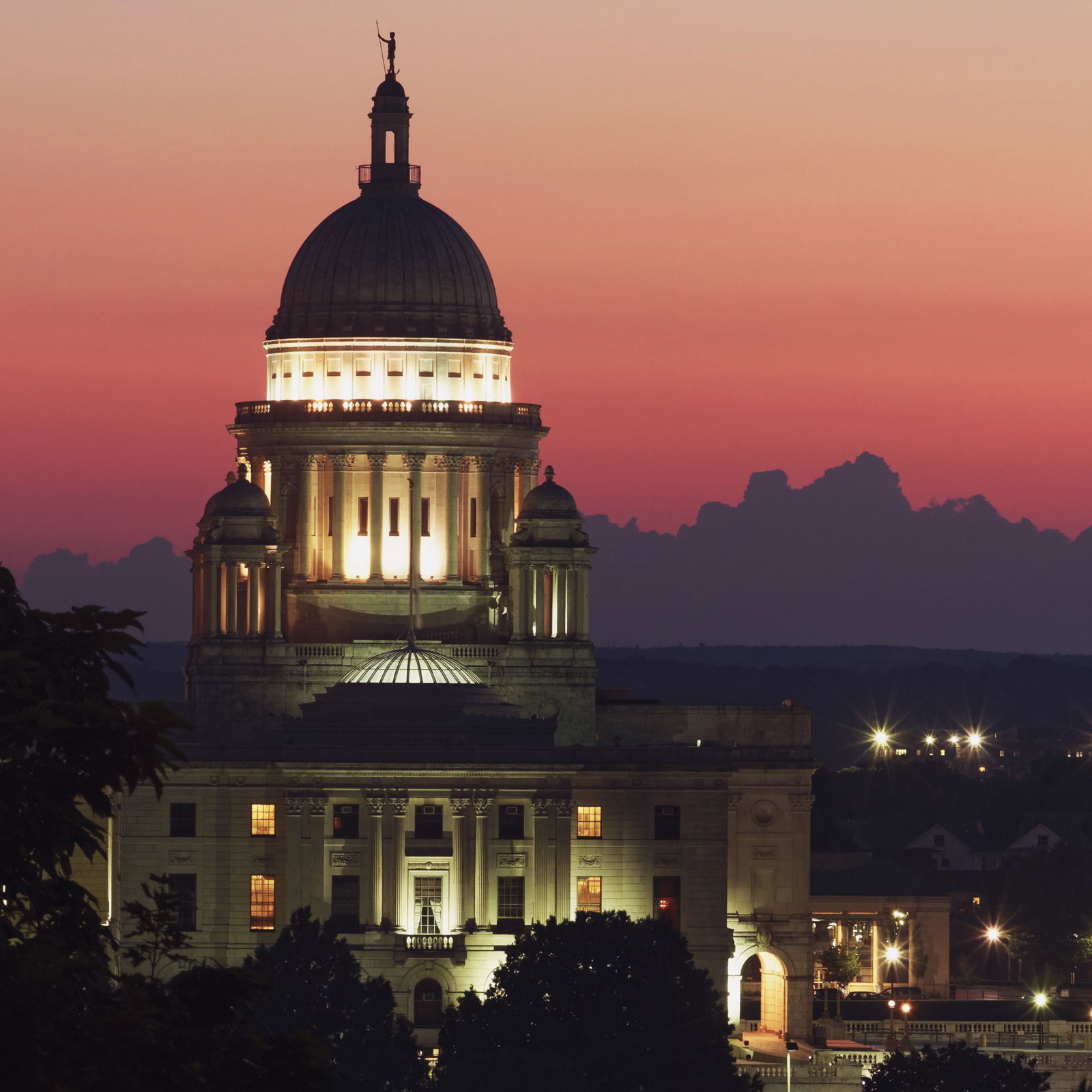 A beautiful scenery background of Rhode Island State House at Sunset